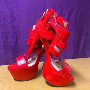 Suede and Reptile print Bebe platforms